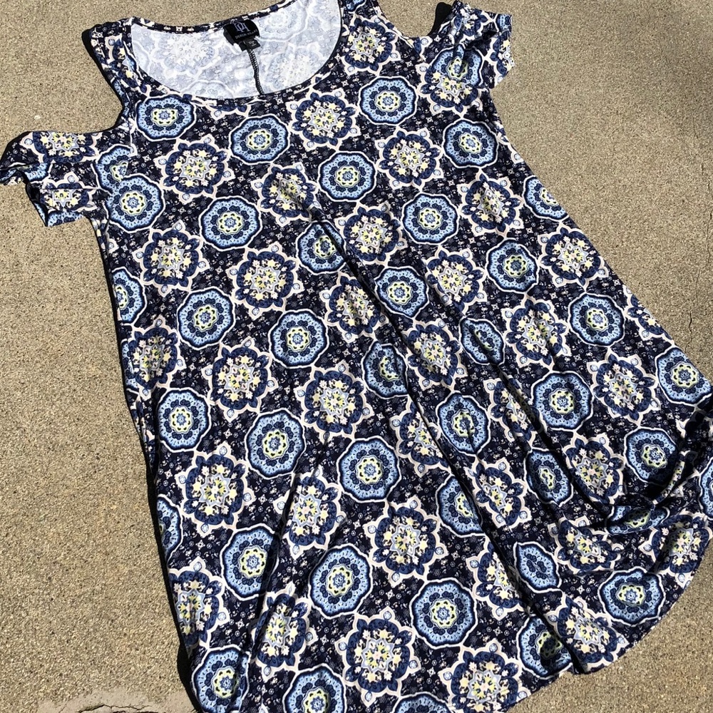 Blue cold shoulder dress